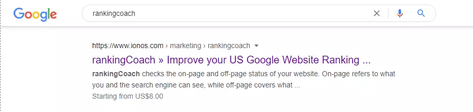 Example SERPs for the query "rankingcoach"