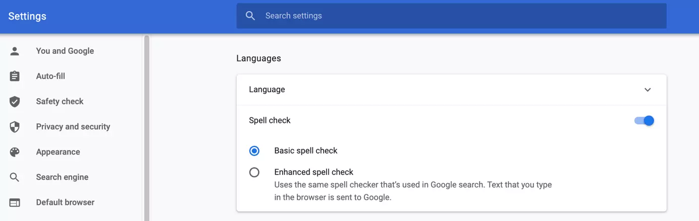 Activate basic spell check in Google Chrome