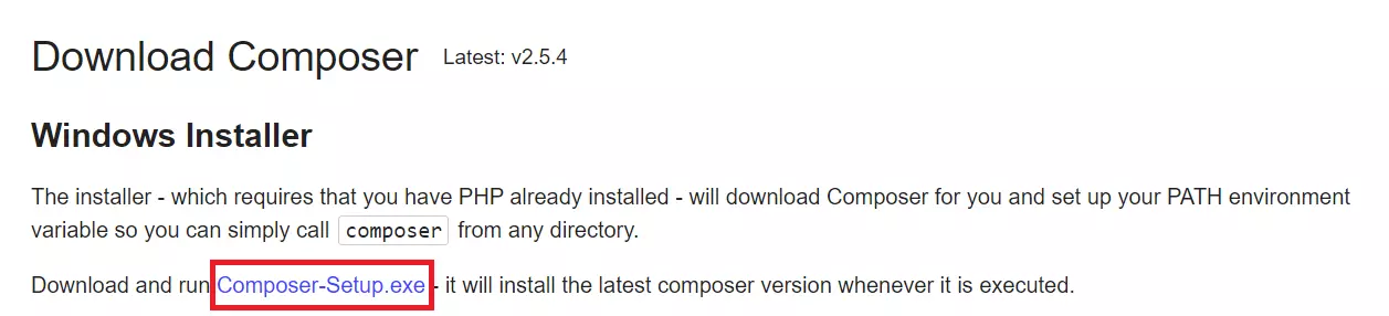 Clicking on “Composer-Setup.exe” starts the download of the Windows installer