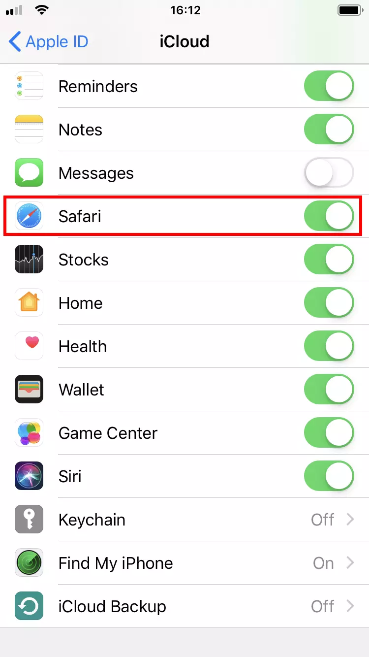 Choosing apps for iCloud synchronization