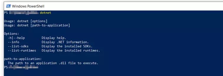 Windows PowerShell: dotnet options