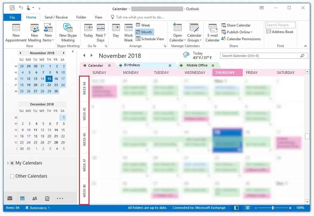 Outlook calendar view