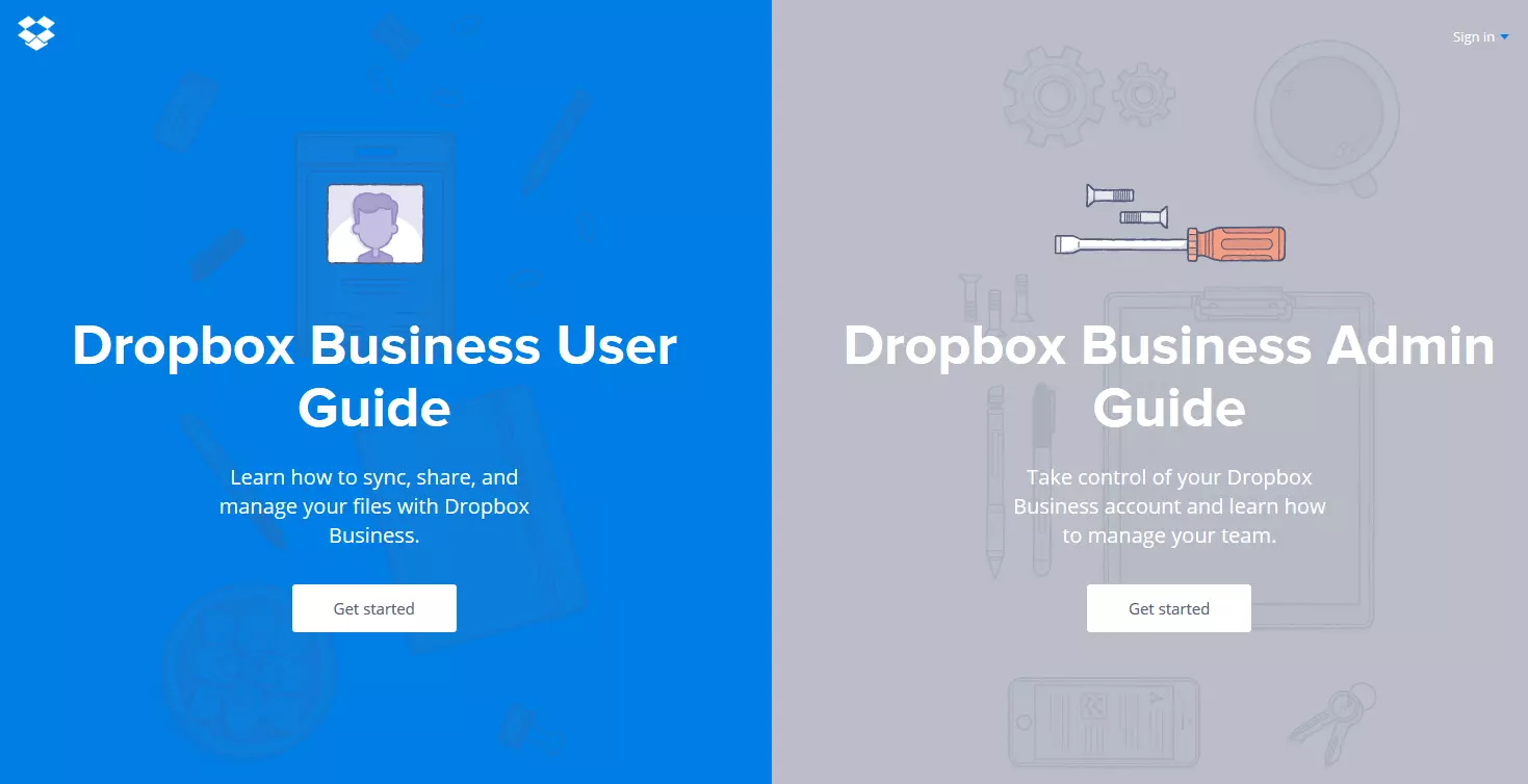 screenshot of the Dropbox Guide homepage