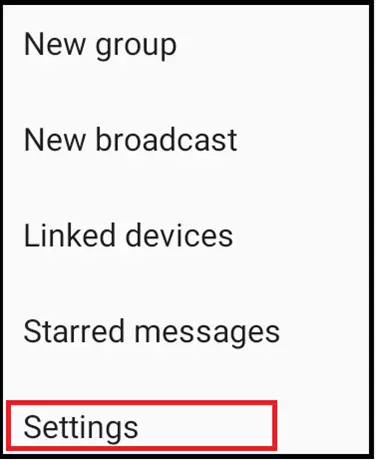 WhatsApp menu “Settings” in “Options”