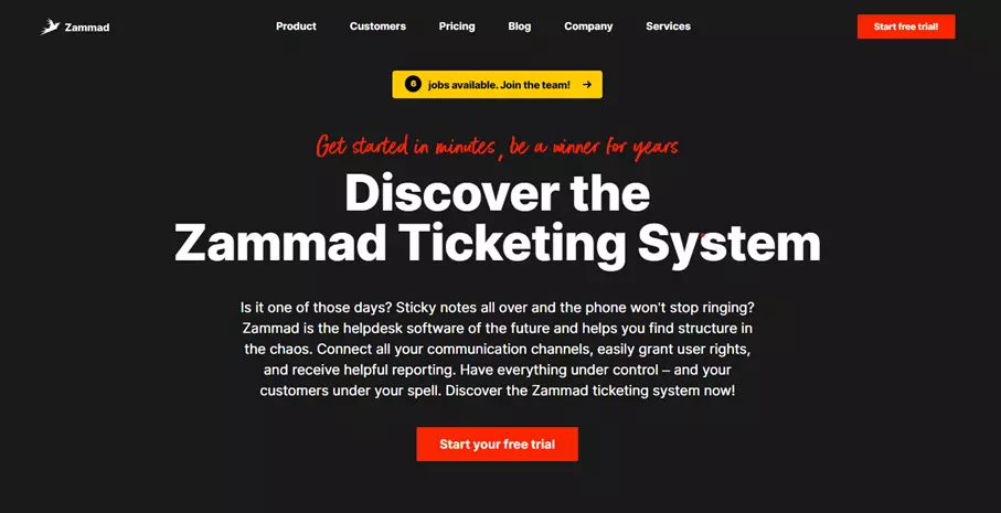 Screenshot of the Zammad website