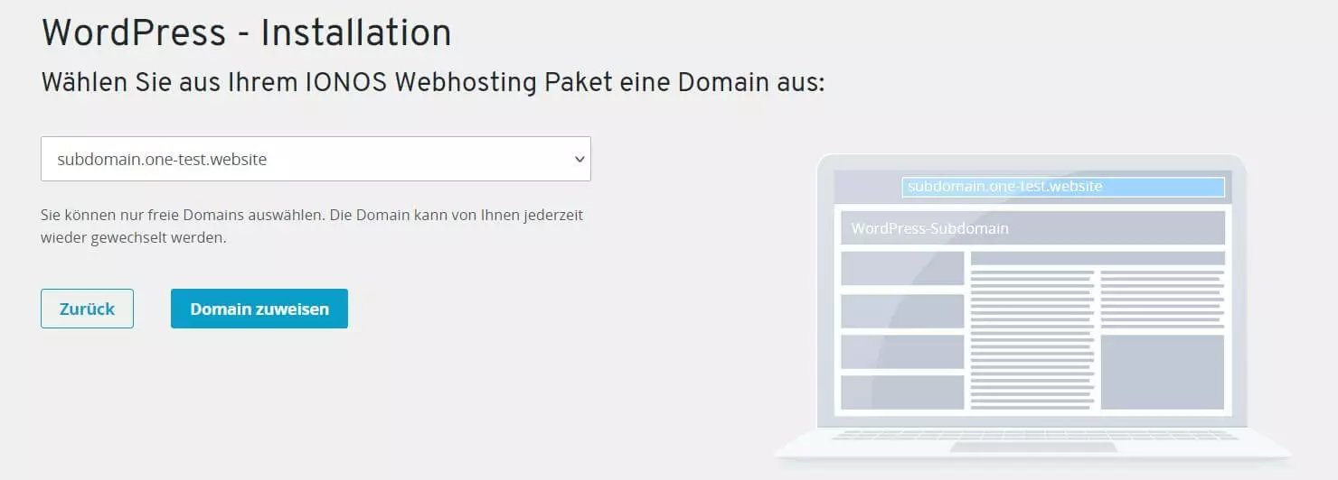 WordPress installation on a subdomain in IONOS Cloud Panel