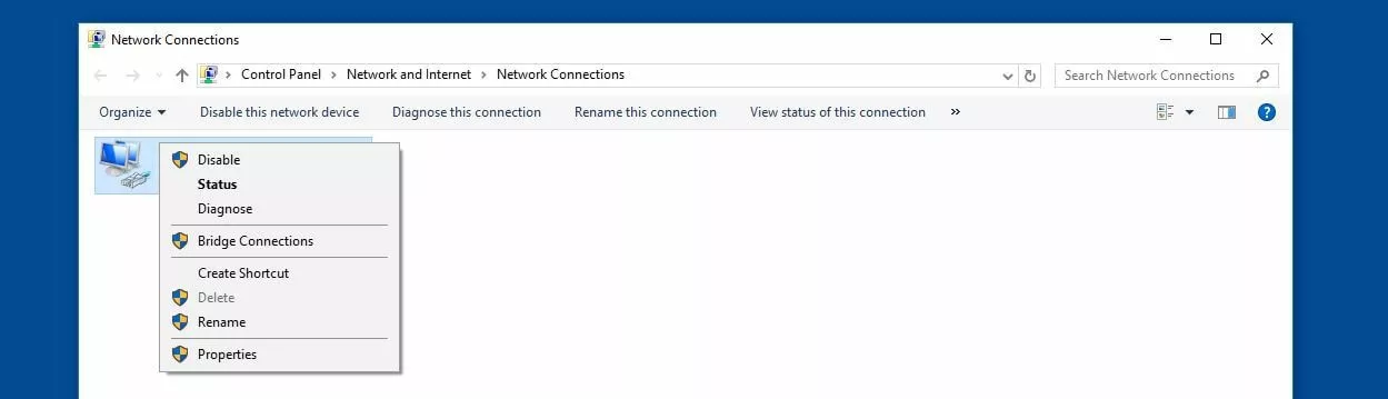 List of configured network connections in Windows 8