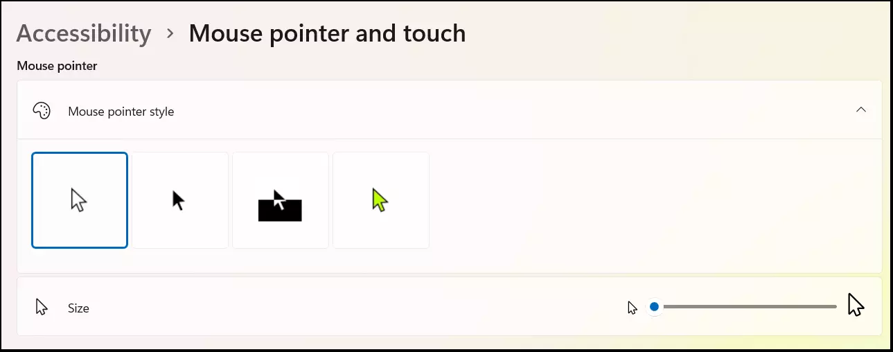 The “Mouse pointer” menu in “Related settings”