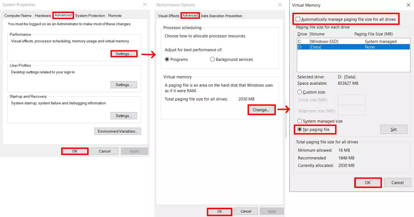 How to speed up Windows 10: deactivate virtual memory