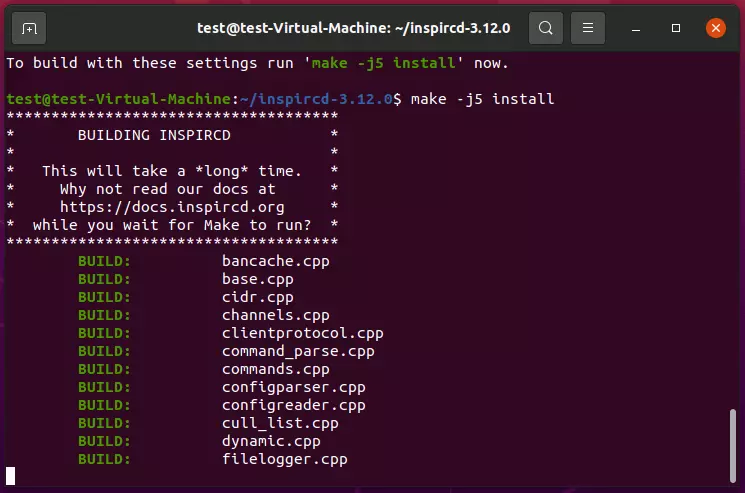 inspIRC build process in Ubuntu terminal