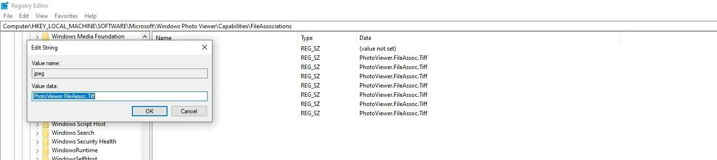 Menu to edit the string in the Windows Registry