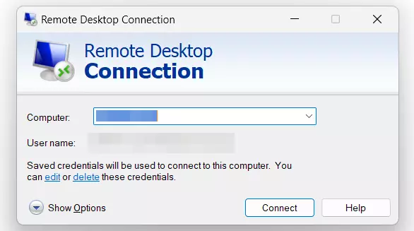 Remote Desktop Connection start menu