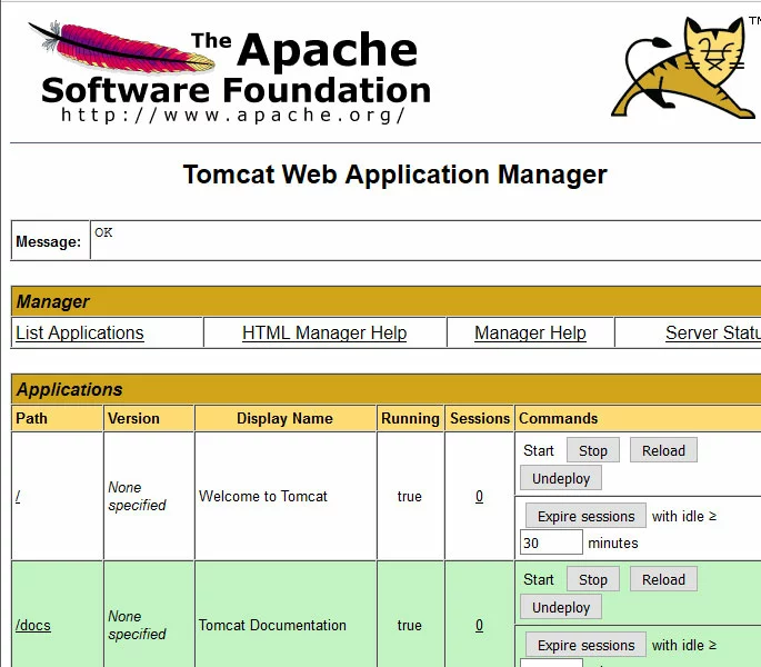 Tomcat web manager