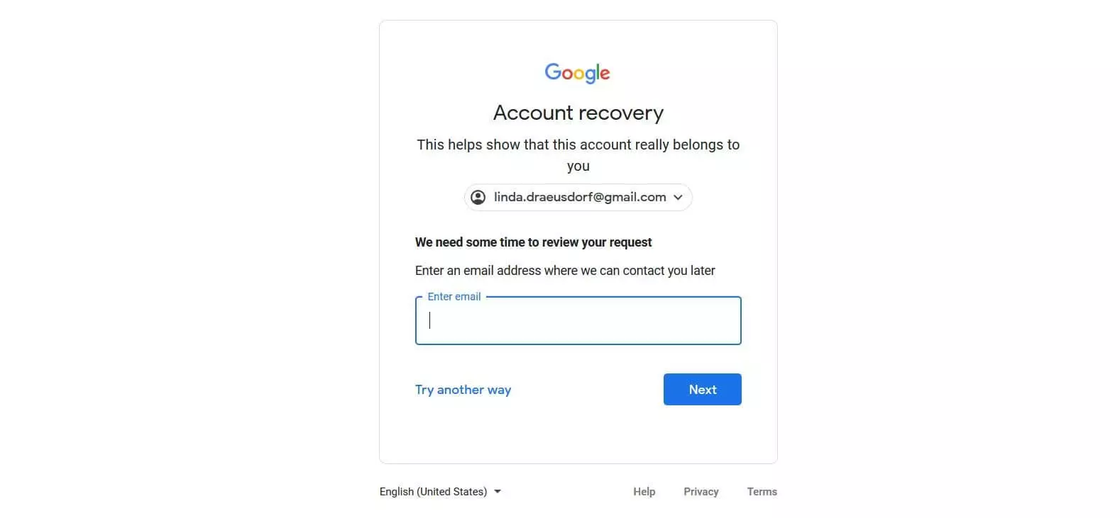 Google form for entering a current email address