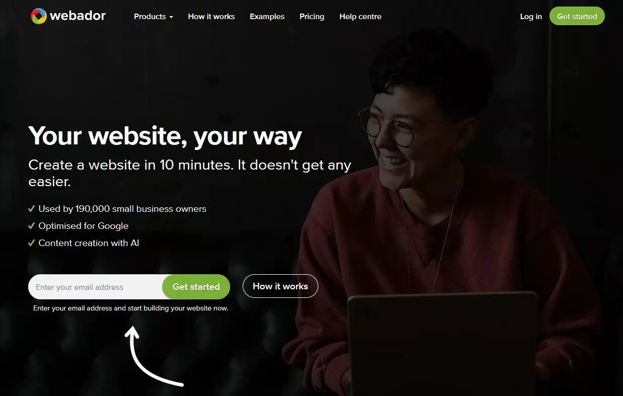 Webador website builder landing page