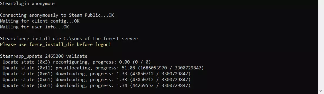 SteamCMD: Installing the Sons of the Forest server