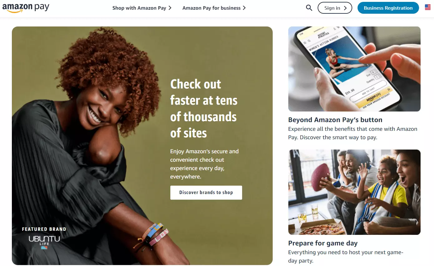 Homepage of Amazon Pay for customers