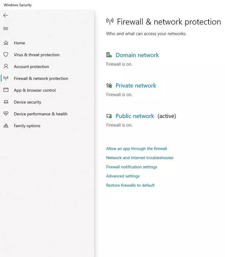 Firewall and network protection in Windows