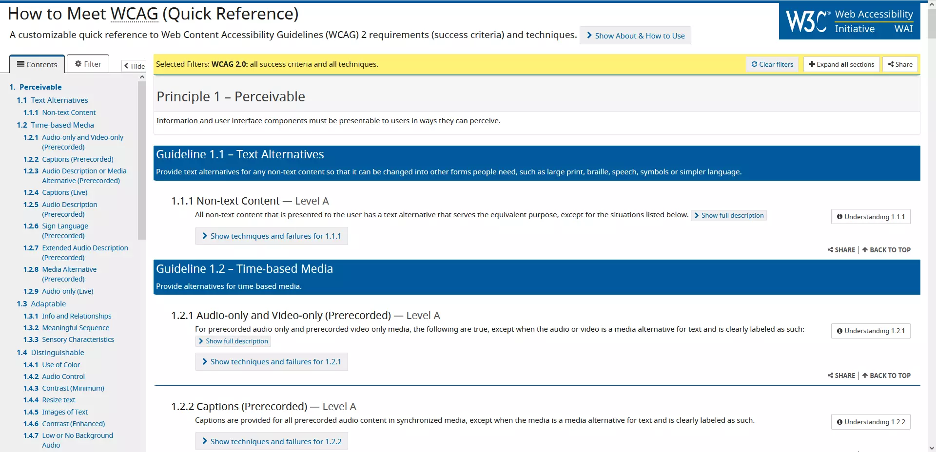 Quick reference of WCAG 2 recommendations