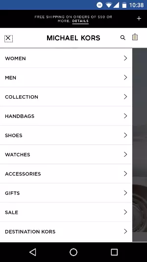 screenshot for the mobile online store michaelkors.com