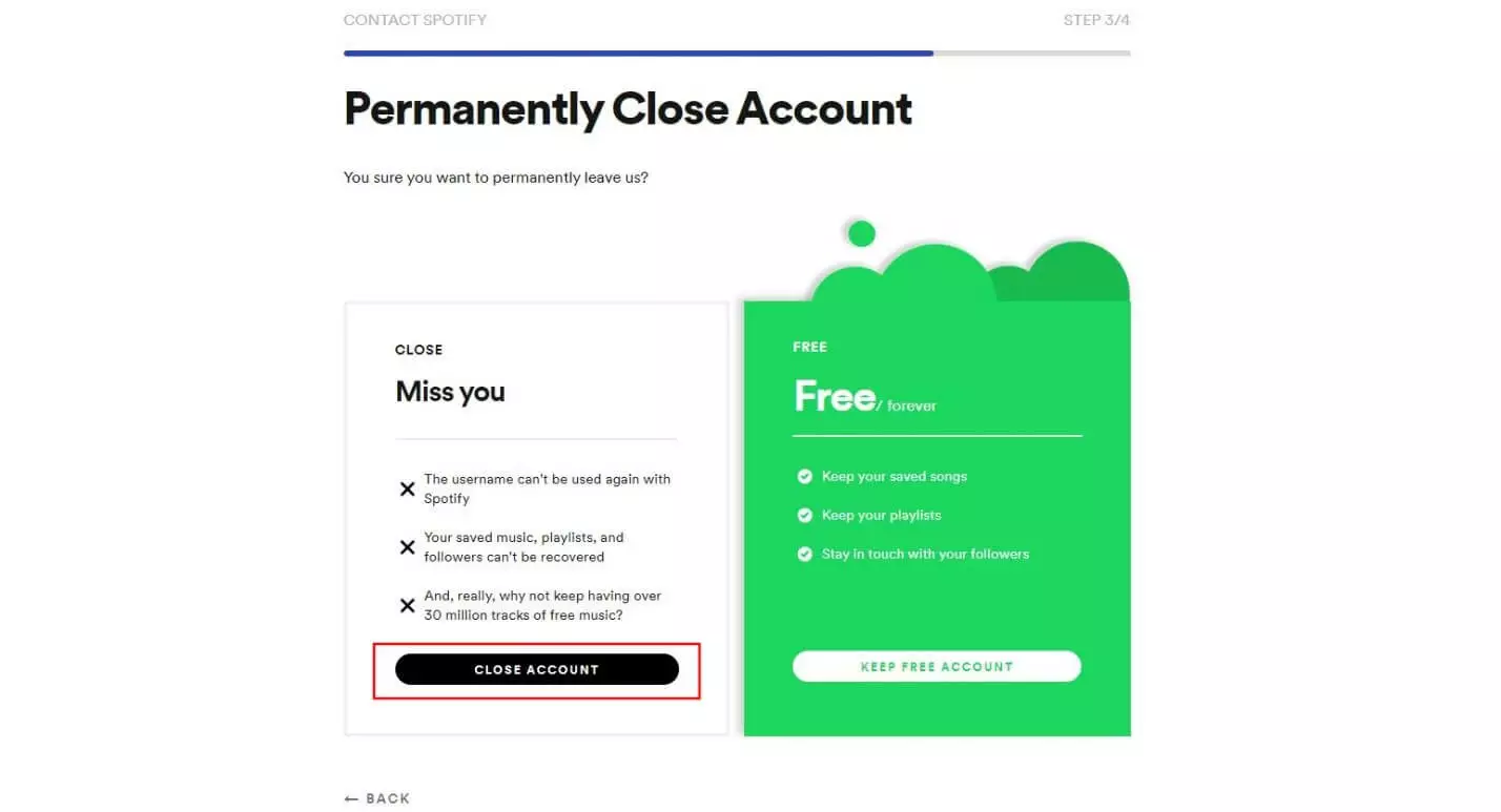 spotify-permanently-close-account-dialog box