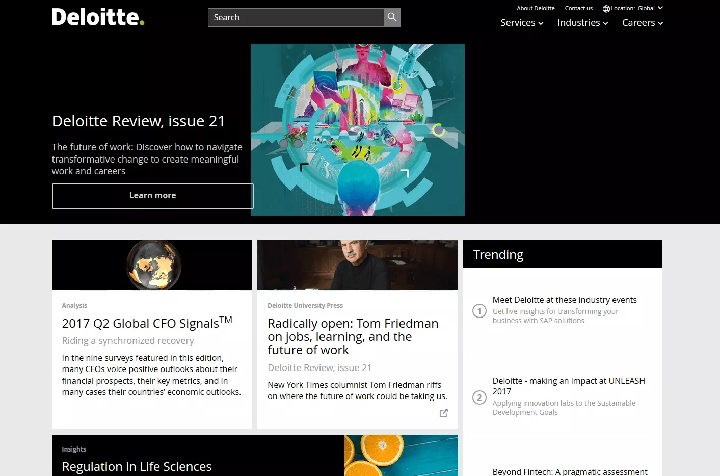 Screenshot of the homepage of Deloitte