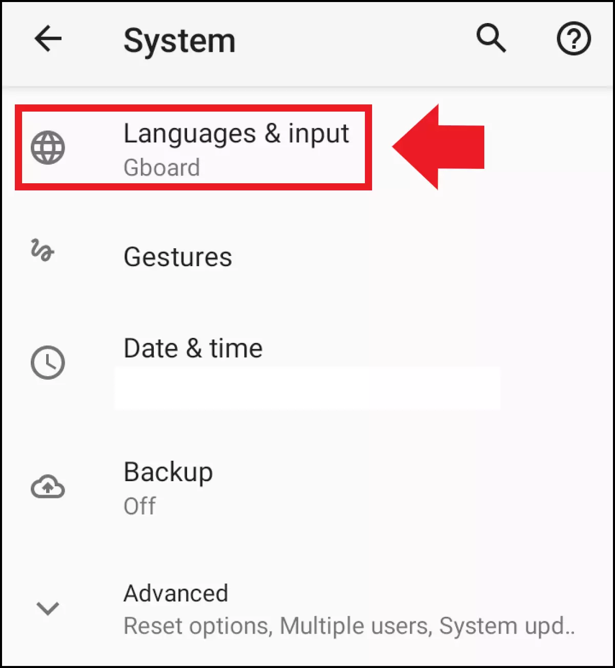 The “Languages & input” item in Android system settings