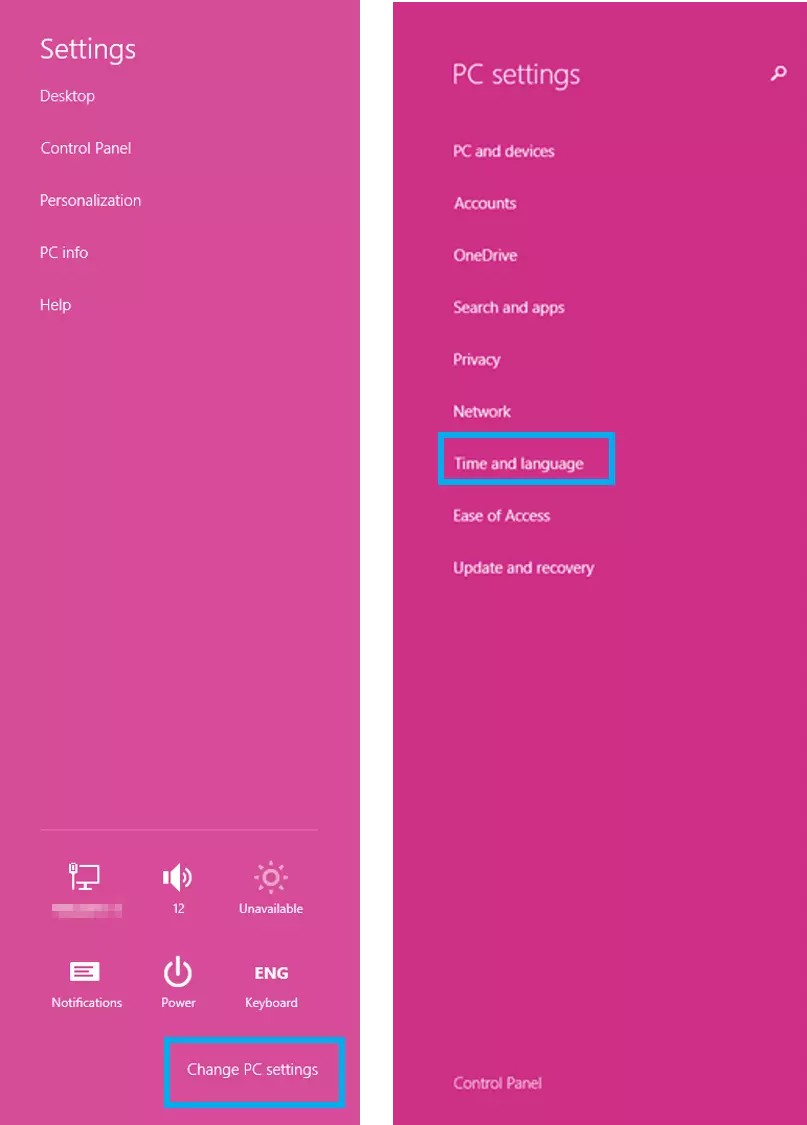 Change PC settings in Windows 8