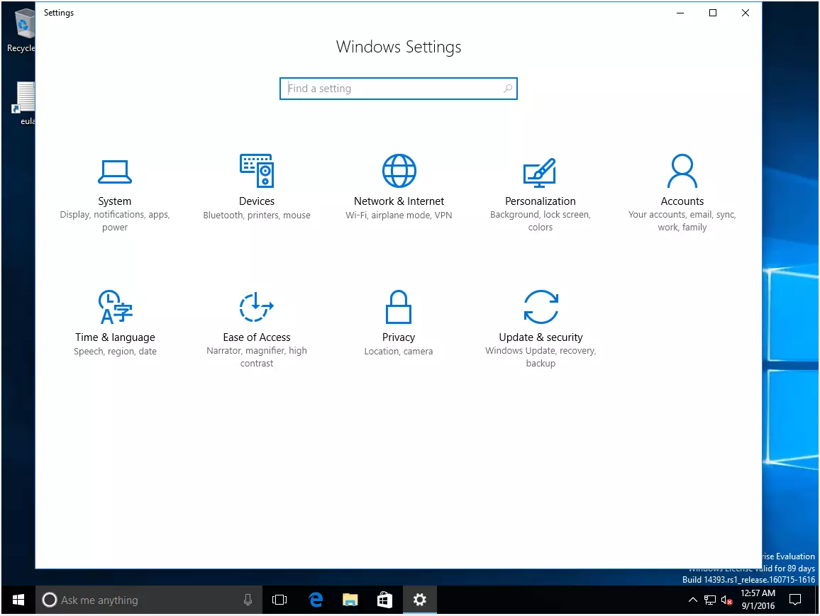 Windows 10 settings app