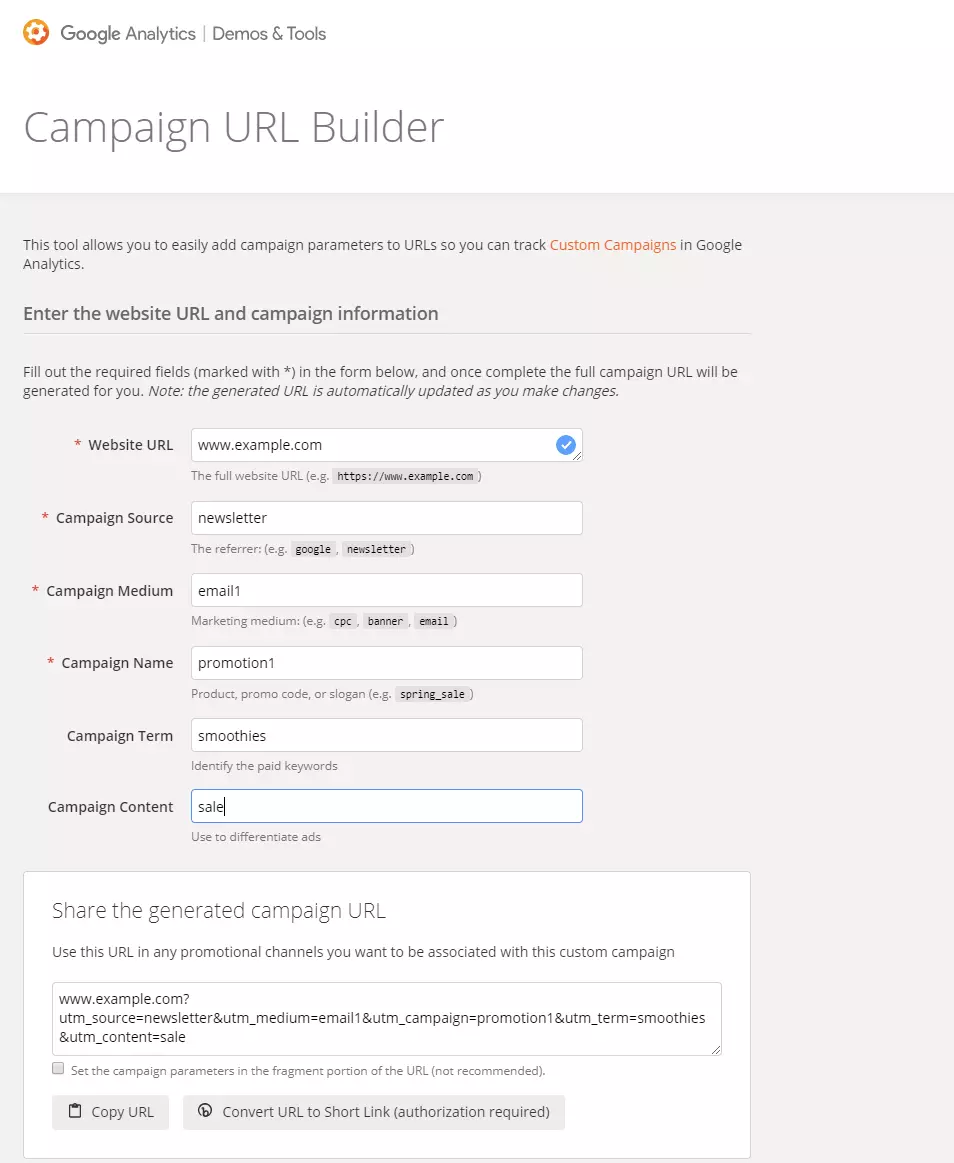 Screenshot of the Google Campaign URL Builder