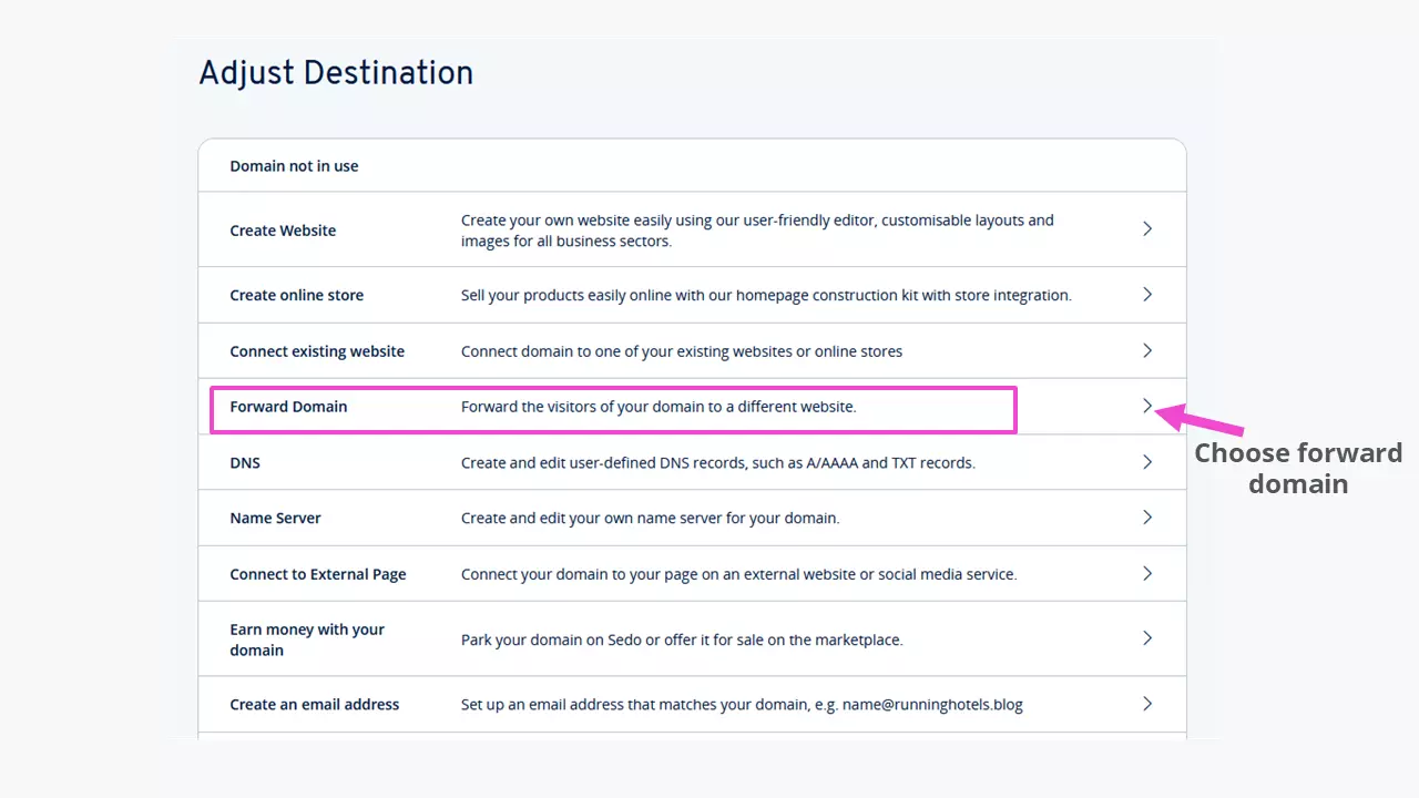 Destination settings in the customer account