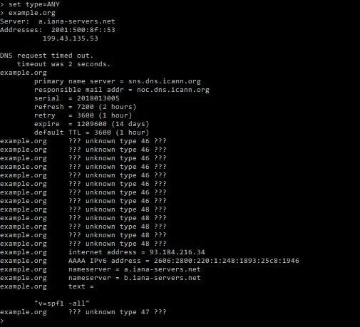 nslookup check with self-chosen DNS server