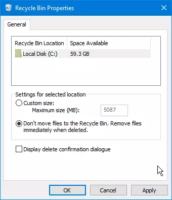 Setting for always deleting files immediately