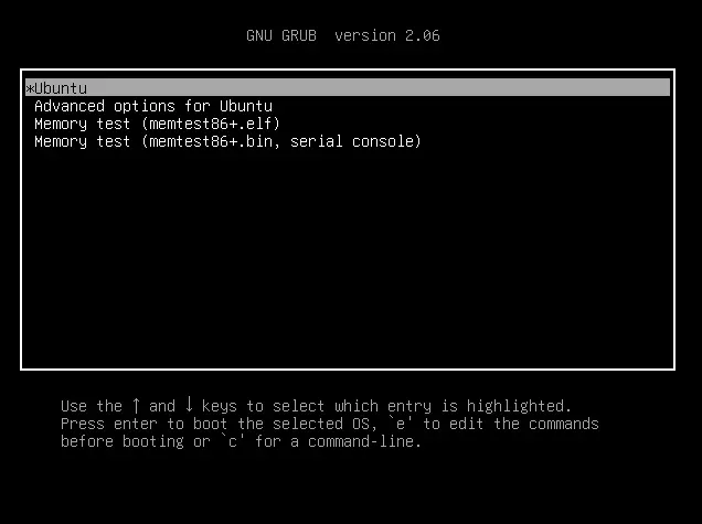 GRUB bootloader menu