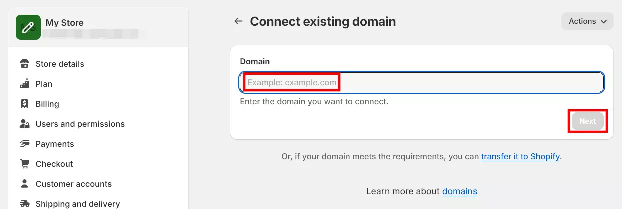 Shopify: Connect existing domain