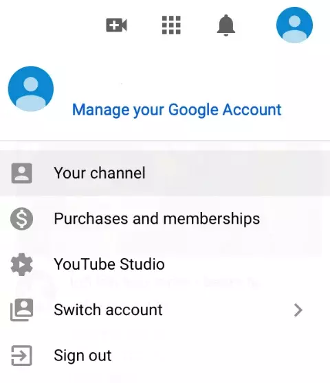 YouTube: Drop-down menu