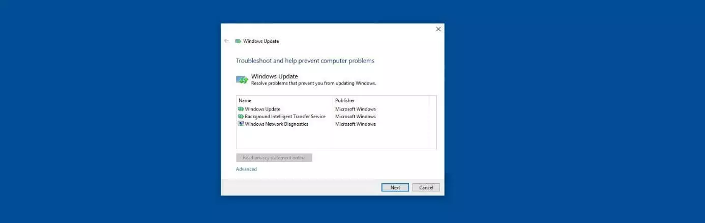 Troubleshooter: Windows update