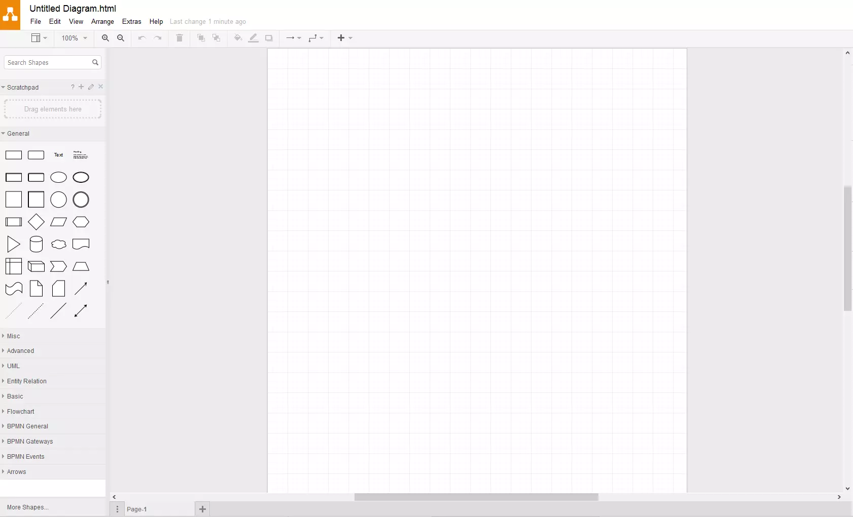 Interface of web app Draw.io