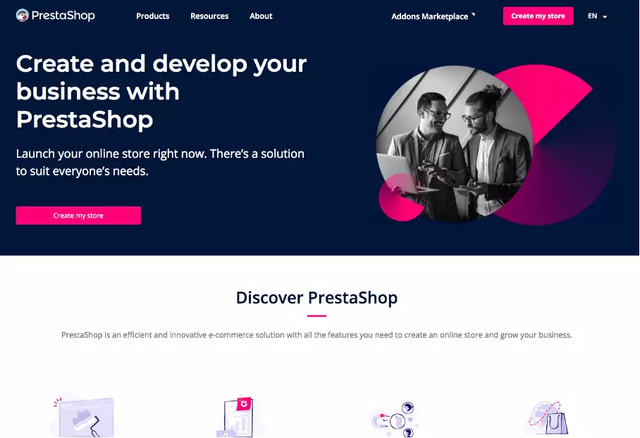 Screenshot of PrestaShop website