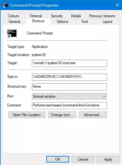 Defining the keyboard shortcut for Command Prompt