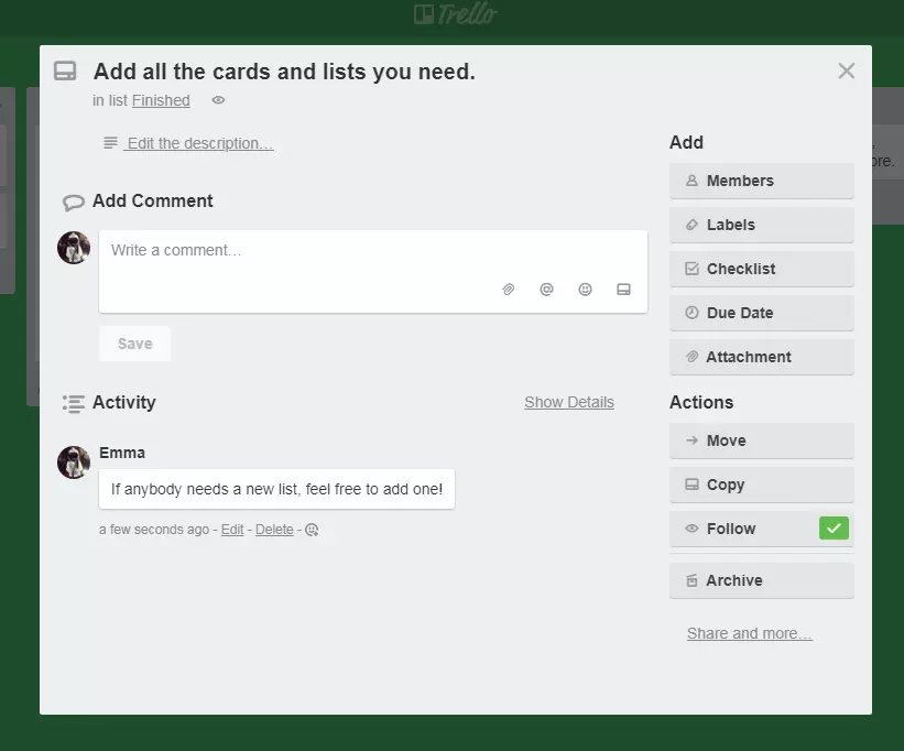 Card view of Trello