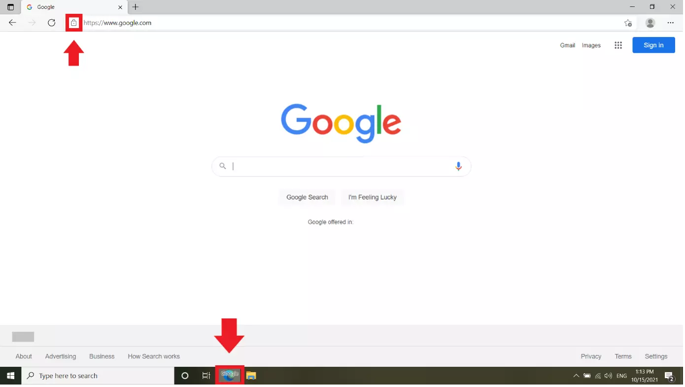 Edge browser: Drag lock icon to Edge icon in taskbar