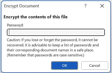 Word: Choose a password