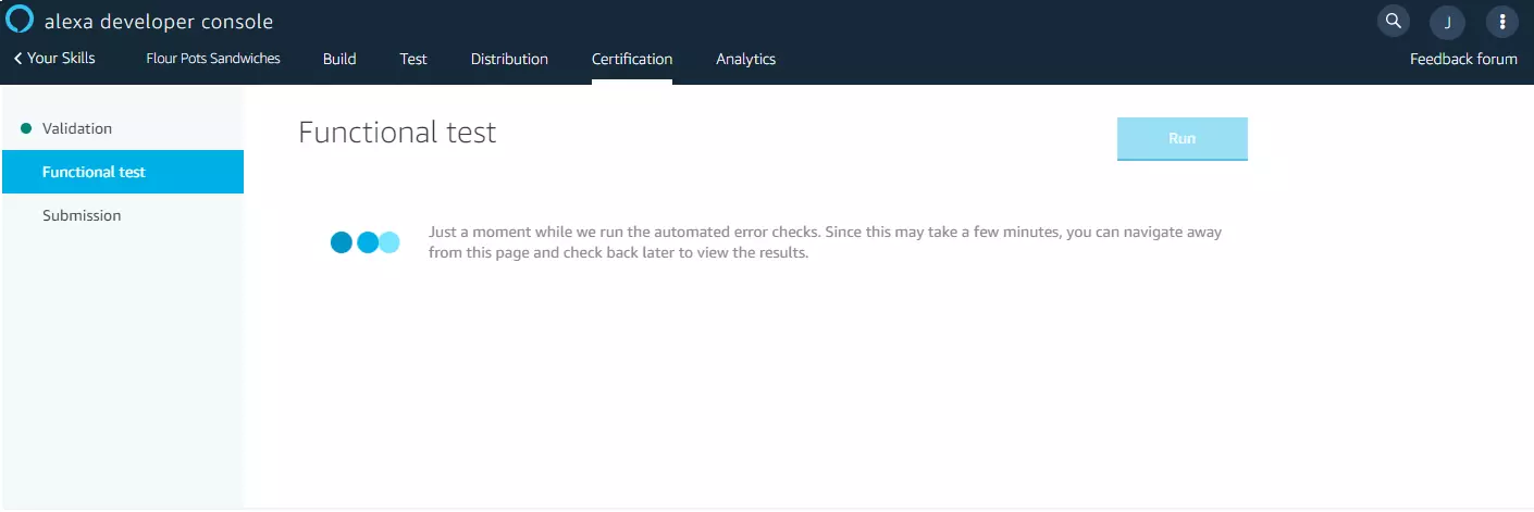 Alexa Developer Console: functional test