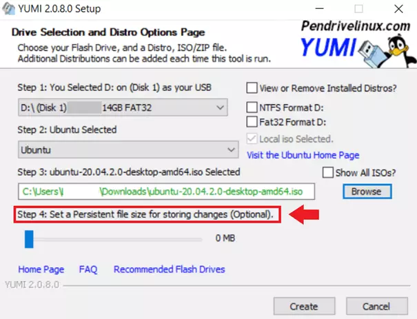 “Step 4” optionally allows you to specify storage space for the selected file