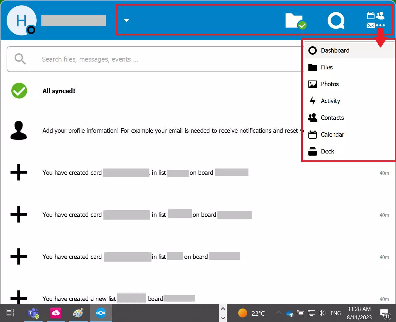 Nextcloud client navigation