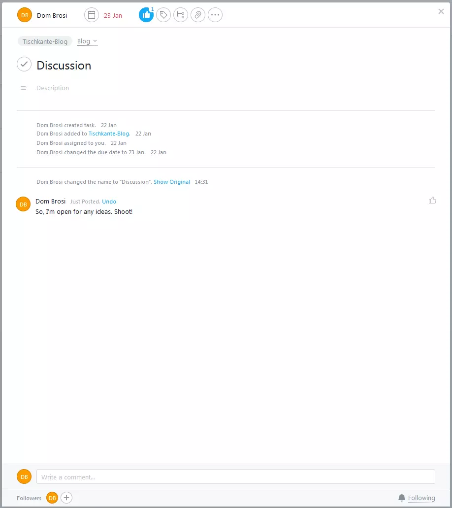 Project view in Asana