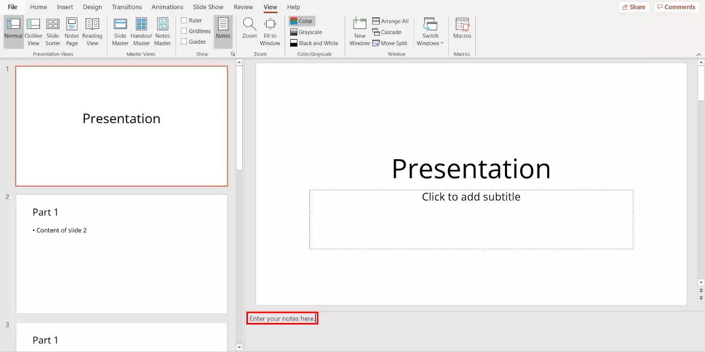 PowerPoint: Add notes for the example slide