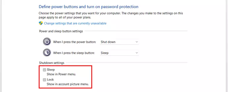 Shutdown settings without “Hibernate” option