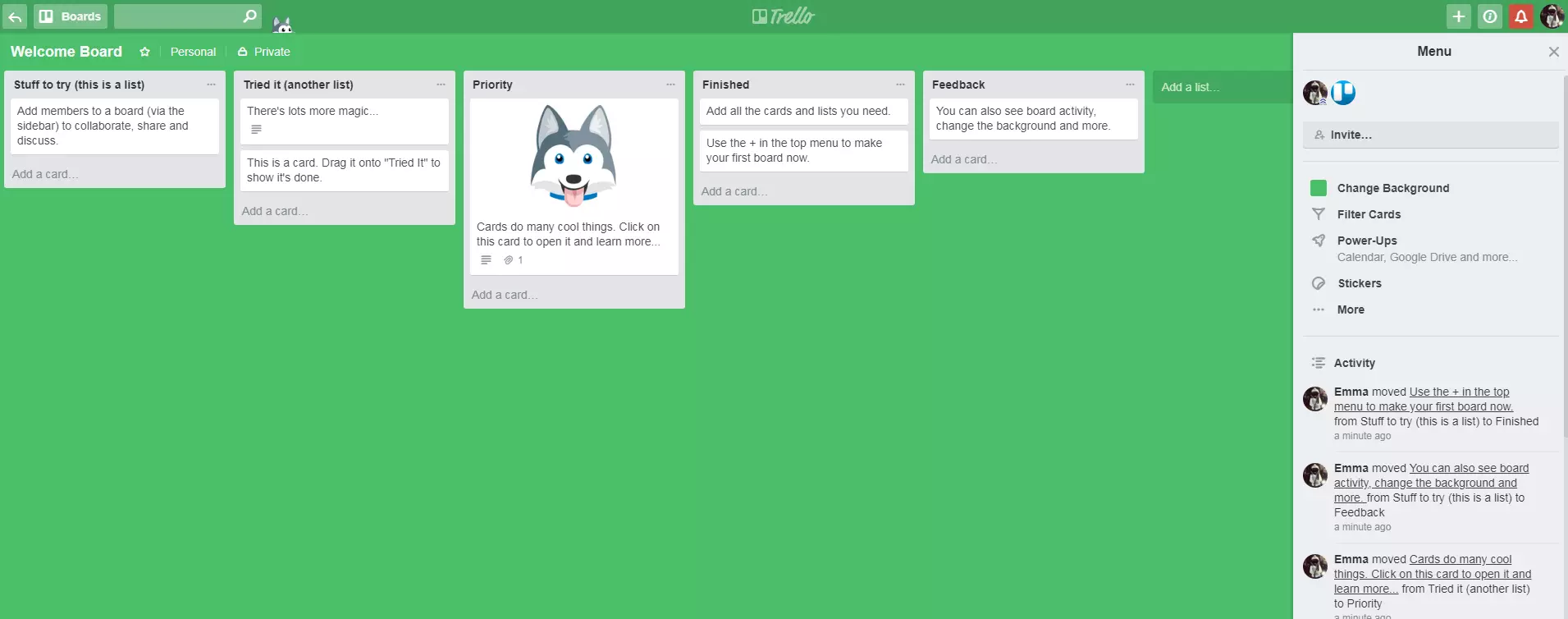 User interface of Trello